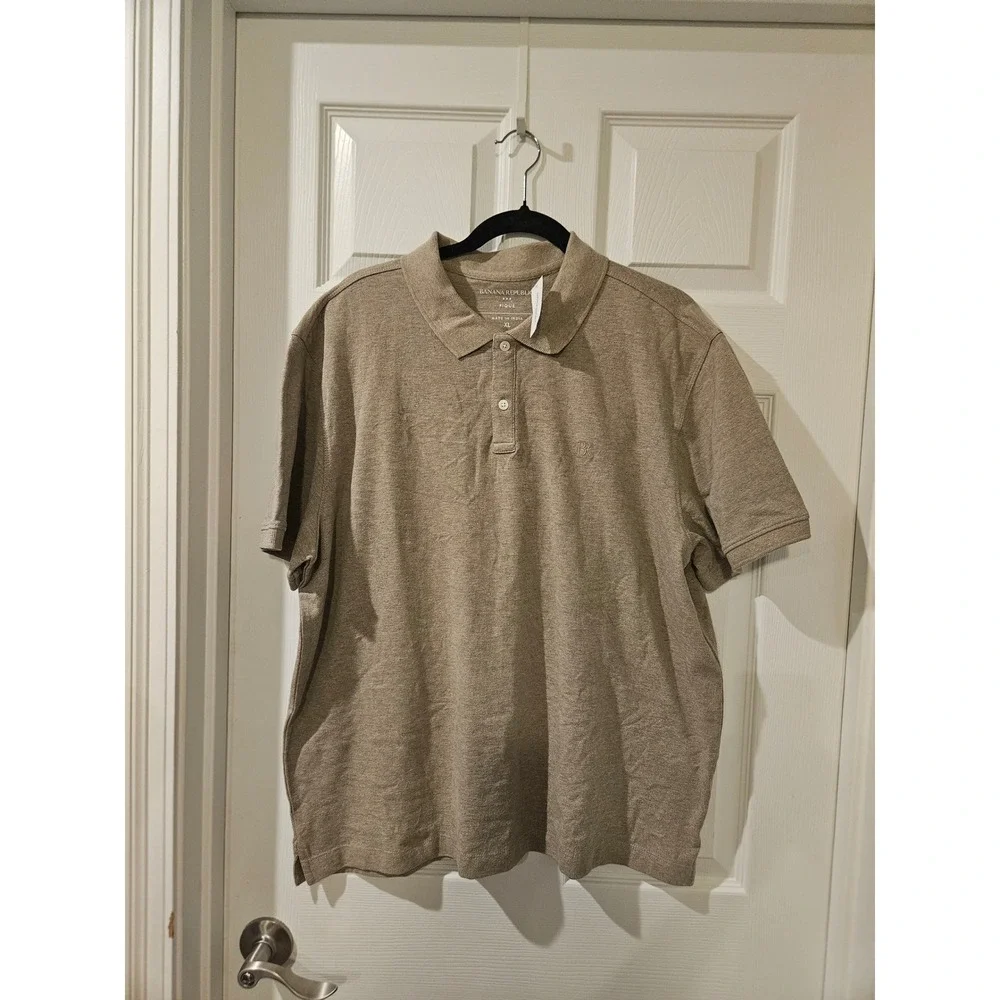 Banana Republic Mens Pique Polo Bundle XL Truffle Brown &‎ Mid Green Heather NWT